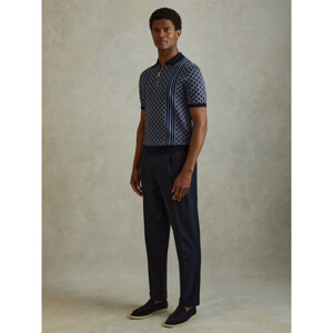 REISS SANDERSON Half Zip Diamond Stitch Polo Shirt